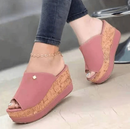 Comfortable Cork Footbed Slip-on Sandals Platform Wedge Sandals