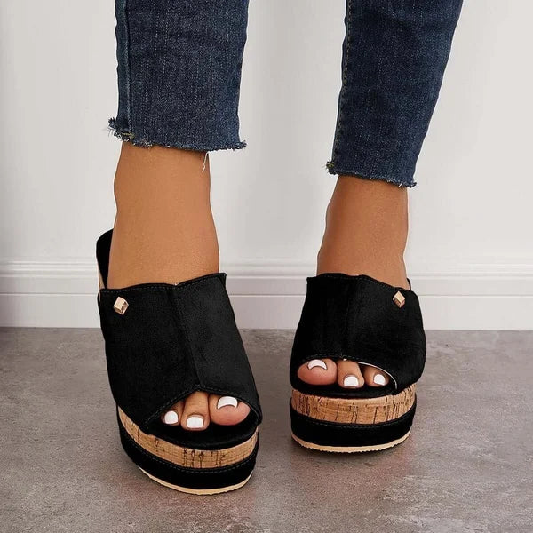 Comfortable Cork Footbed Slip-on Sandals Platform Wedge Sandals