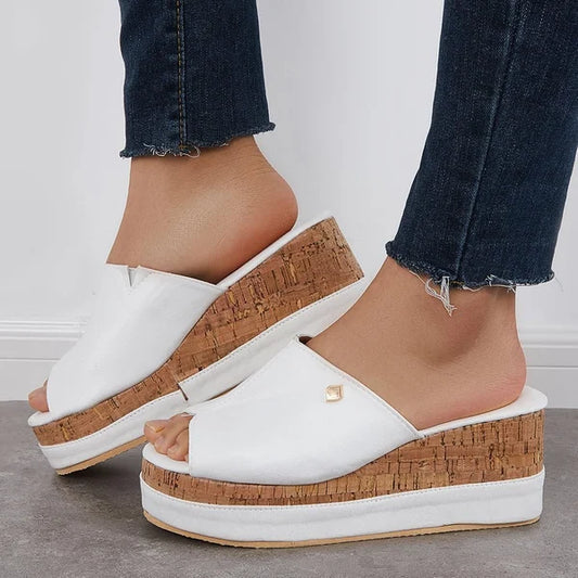 Comfortable Cork Footbed Slip-on Sandals Platform Wedge Sandals