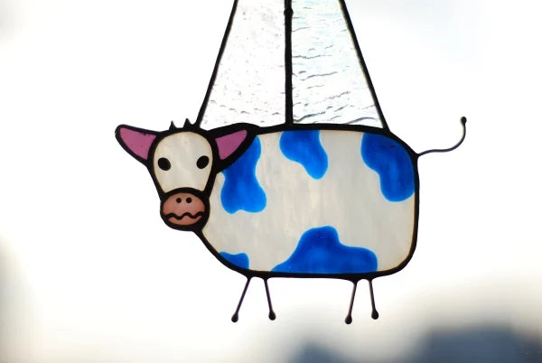 UFO Abduction a Cow Stained Glass Suncatcher